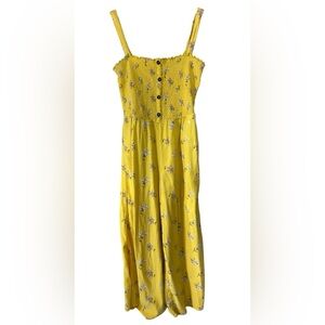 Hollister Yellow Floral Tube Top Romper Pantsuit with Pockets Straps | Women’s L